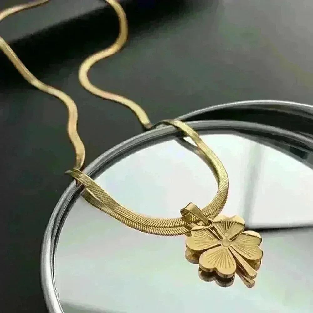 18k Gold Filled Clover Necklace Over Sterling Silver